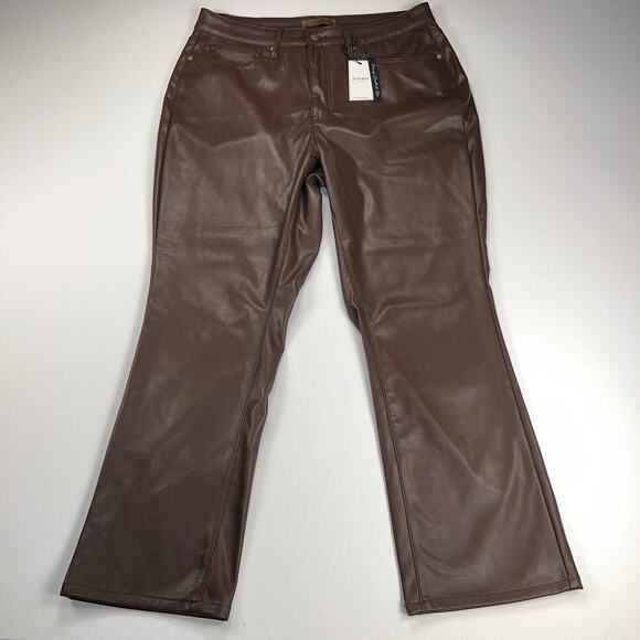 Judy Blue Vegan Faux Leather Tummy Control Top Straight Leg Brown Pants Size 18W - Picture 2 of 16